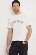Koszulki męskie - Pepe Jeans t-shirt bawełniany męski kolor beżowy z nadrukiem - miniaturka - grafika 1