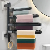 Wieszaki łazienkowe - Wieszak na ręczniki obrotowy, samoprzylepny ABS z haczykami, do łazienki i kuchni, cztery ramiona, czarny - miniaturka - grafika 1