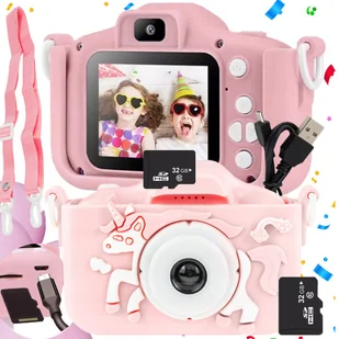 APARAT CYFROWY DLA DZIECI Dziecka Fotograficzny RÓŻOWY UNICORN + KARTA 32GB - Aparaty Cyfrowe - miniaturka - grafika 1