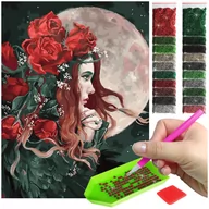 Zabawki kreatywne - Haft Diamentowy ARTULIO, Obraz DIY 5D, Diamond Painting, Mozaika diamentowa 30x40cm (Kwiecista kobieta na tle księżyca) + zestaw akcesoriów - miniaturka - grafika 1