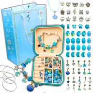 Prace ręczne dla dzieci - Zestaw Do Biżuterii Niebieski Komplet Koralików 68 Elementów DIY Kreatywny - miniaturka - grafika 1
