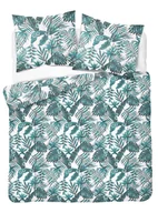 Pościel - Pościel z bawełny satynowej, niebieska w liście, 200x220 cm, 3-elementowa - miniaturka - grafika 1