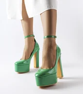 Półbuty damskie - Zielone lakierowane czółenka na wysokim słupku Colle -40 - miniaturka - grafika 1
