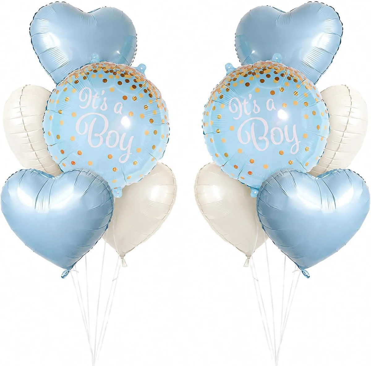 BALONY SERCA 10 SZTUK BABY SHOWER CHŁOPAK NIEBIESKIE BEŻOWE FOLIA DEKORACJA