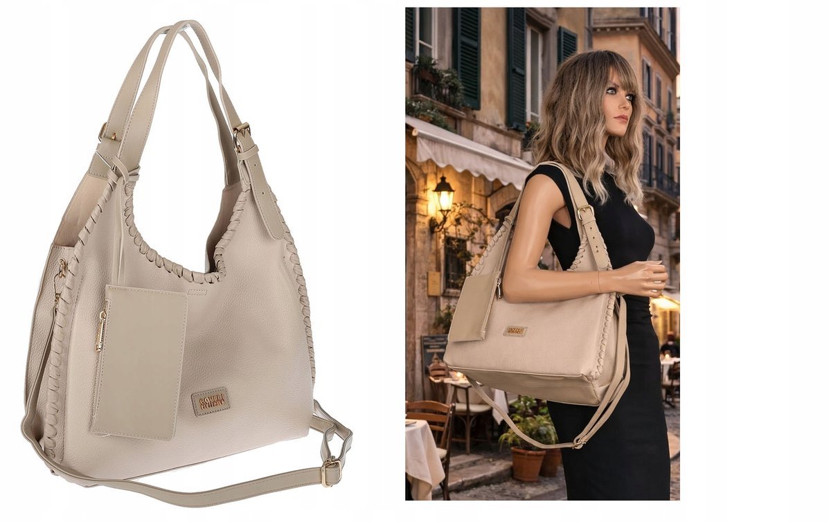 Torebka Damska Listonoszka Worek Shopper Torba na Ramię CC6693 Beżowa