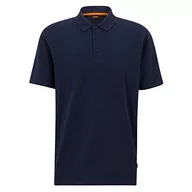 Koszulki męskie - BOSS Petempesto Relaxed-Fit męska koszulka polo z mieszanki bawełny o strukturze waflowej, Dark Blue405, XS - miniaturka - grafika 1