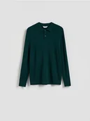 Swetry męskie - Reserved - Wiskozowy sweter polo - ciemnozielony - miniaturka - grafika 1
