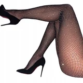 Rajstopy - Rajstopy Czarne Kabaretki Małe Oczka Cyrkonie 1/2 - miniaturka - grafika 1