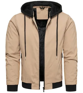 Kurtka męska bomberka przejściowa beżowa z odczepianym kapturem Recea - Kurtki męskie - miniaturka - grafika 1