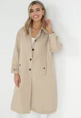 Płaszcze damskie - Beżowy Płaszcz Trencz Oversize na Guziki Kalei - miniaturka - grafika 1