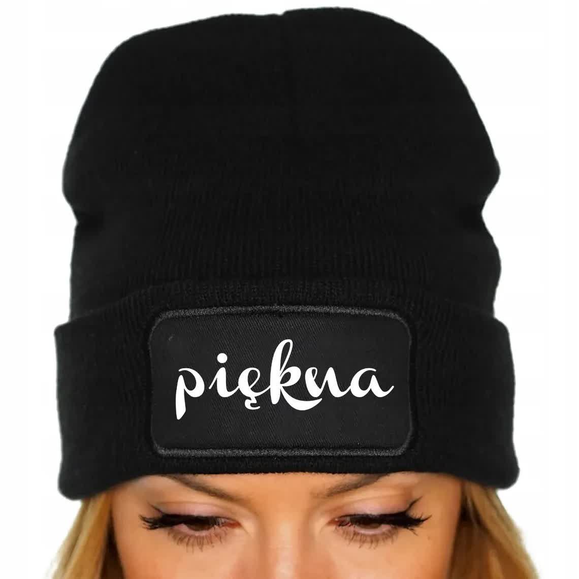 Czapka Jesienna Bawełniana ZIMOWA Czarna Beanie PIĘKNA Na Prezent Wzory