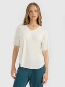 Koszulki i topy damskie - 4F T-shirt oversize z modalem damski - beżowy S - miniaturka - grafika 1