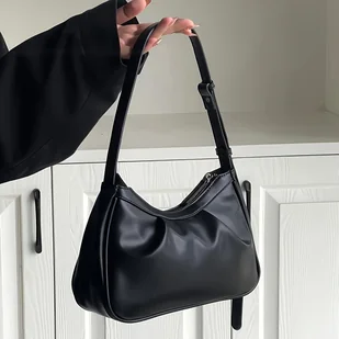 TEMU Stylowa Czarna Pikowana Torba na Ramiﾄ� z Regulowanym Paskiem i Zamkiem - Modna Torebka na Ramiﾄ� dla Kobiet, Idealna na Codzienne lub Formalne - Torebki damskie - miniaturka - grafika 1