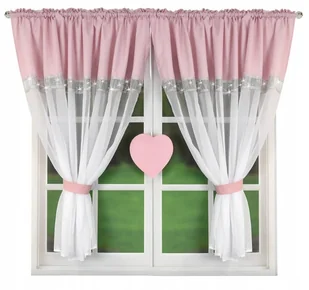FIRANA GOTOWA WOAL 400x145 Z FILCEM W KSZTAŁCIE SERCA RÓŻOWA TAŚMA TUNEL - Firany - miniaturka - grafika 1