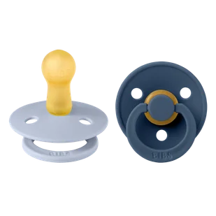 Bibs Colour, smoczek uspokajający, kauczukowy, okrągły, rozmiar 2, Dusty Blue & Steel Blue, od 6 miesiąca, 2 sztuki - Smoczki uspokajające - miniaturka - grafika 1