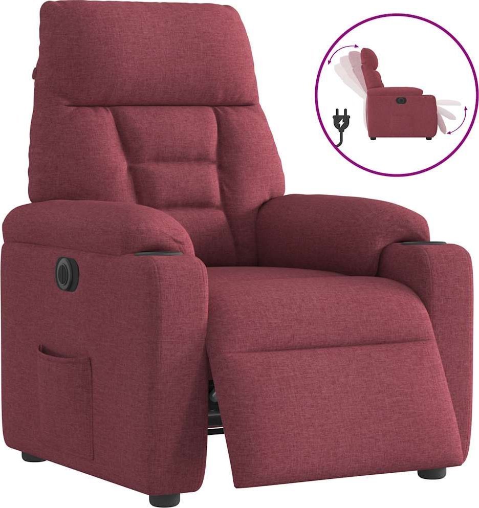 vidaXL Elektryczny fotel rozkładany, winna czerwień, obity tkaniną