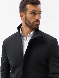 Elegancki płaszcz męski na suwak - czarny V1 C430 - Płaszcze męskie - miniaturka - grafika 2