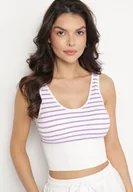 Bluzki damskie - Biało-Fioletowy Tank Top w Paski z Prążkowanej Tkaniny Sesillia - miniaturka - grafika 1