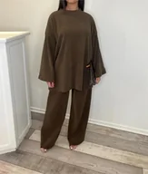 Komplety damskie - Damski komplet z długą bluzką - Brązowy M - miniaturka - grafika 1