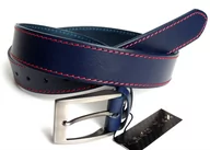 Paski - Pasek Męski Skórzany PAS-MAX (PL) Skóra Licowa EXTRA 40 mm Niebieski Z Czerwoną Nitką - miniaturka - grafika 1
