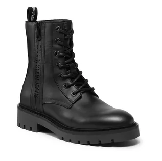 Botki damskie - Calvin Klein Botki JEANS - Combat Mid Laceup Boot W Zip YW0YW00417 Black BEH - grafika 1