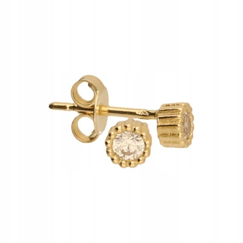 Złote eleganckie kolczyki z cyrkonią 4mm żółte złoto 333 Klasyczne sztyfty