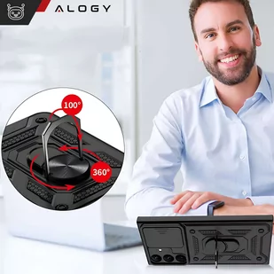 Etui do Samsung Galaxy S24 pancerne Slide Case Ring obudowa ochrona aparatu Camshield Alogy czarne + Szkło - Części i akcesoria do laptopów - miniaturka - grafika 4