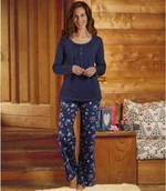 Piżamy damskie - Bawełniana piżama z kwiatowym nadrukiem Kobieta Atlas For Men - Kolor : Granatowy - Rozmiar : 36/38 - miniaturka - grafika 1