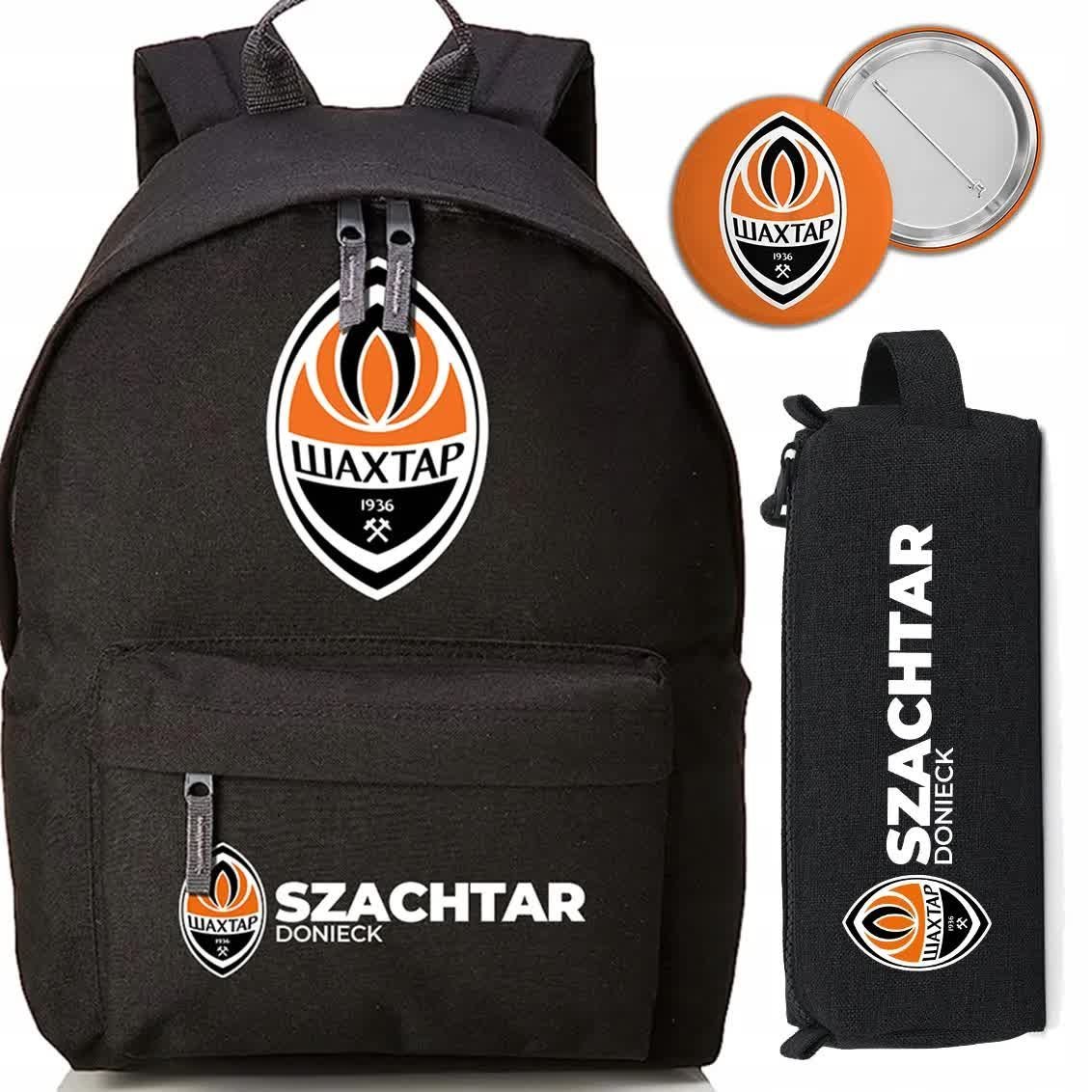 Zestaw do Szkoły Czarny Plecak + Piórnik + Pin SZACHTAR DONIECK Piłka Klub