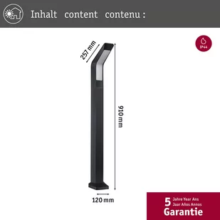 Paulmann słupek oświetleniowy LED Merano, czujnik, aluminium, antracyt - Lampy ogrodowe - miniaturka - grafika 2