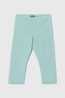Spodnie i spodenki dla dziewczynek - United Colors of Benetton legginsy dziecięce kolor zielony gładkie - miniaturka - grafika 1