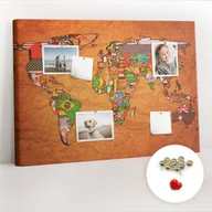 Tablice i flipcharty - Korkowa Tablica 100x70 cm - Mapa Świata z flagami + Metaliczne Pinezki - miniaturka - grafika 1