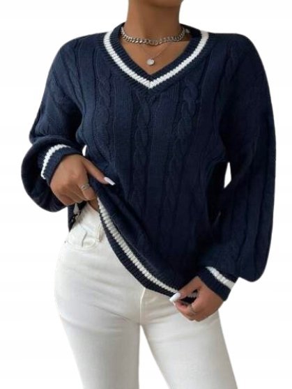 SHEIN SWETER DAMSKI GRANATOWY Z DŁUGIM RĘKAWEM 34 ŁYE