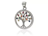 Wisiorki - Elegancki rodowany srebrny wisiorek drzewo życia tree of life kolorowe cyrkonie srebro 925 W0455 - miniaturka - grafika 1