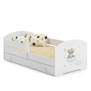 Łóżko dziecięce LUK z szufladą i barierką 140x70 Niebieski Miś - Łóżka dla dzieci i młodzieży - miniaturka - grafika 1