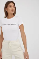 Koszulki i topy damskie - Calvin Klein Jeans Jeans t-shirt bawełniany kolor biały - miniaturka - grafika 1