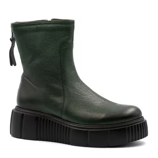Zielone skórzane botki LM60369 - Neścior - Botki damskie - miniaturka - grafika 1