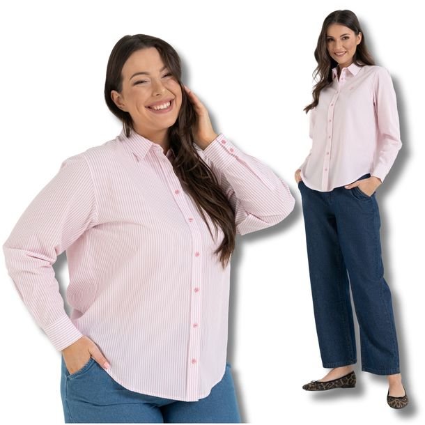 Koszula Damska Klasyczna Bawełniana W Paski Stylowa Wygodna Moraj Xl