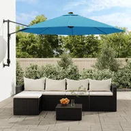 Parasole ogrodowe - vidaXL Ścienny parasol ogrodowy z LED, niebieski, 290 cm - miniaturka - grafika 1
