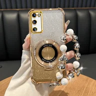 Etui i futerały do telefonów - TEMU Etui na telefon: Składany uchwyt z pierścieniem, platerowana koralikowa smycz i brokatowa ochrona antyuderzeniowa dla for Galaxy S20 Fe , TPU - miniaturka - grafika 1