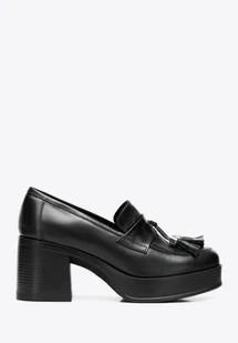 Damskie czółenka ze skóry naturalnej na słupku czarne - Półbuty męskie Damskie czółenka ze skóry naturalnej na słupku czarne - Półbuty męskie - miniaturka - grafika 1