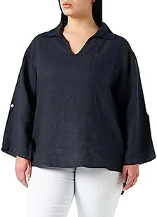 Bonateks, Top z dekoltem w serek, długimi rękawami i kieszeniami, 100% len, rozmiar DE:40, rozmiar US:XL, topy, granatowe - wyprodukowano we Włoszech, niebieski, 40 - Koszulki i topy damskie - miniaturka - grafika 1