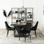 Stoły z krzesłami - Zestaw Stół Prostokątny Rozkładany CLARK 120-160 cm Czarny Marmur i 4 Krzesła Tapicerowane CORK Czarne Welurowe Loft - miniaturka - grafika 1