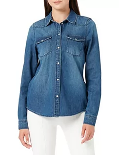 Bluzki damskie - VERO MODA Women's VMMARIA LS Slim Shirt Mix New NOOS bluzka, Medium Blue Denim, S, niebieski (medium blue denim), S - grafika 1