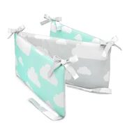 Ochraniacze do łóżeczka - Ochraniacz do łóżeczka chmurki mint & grey - miniaturka - grafika 1