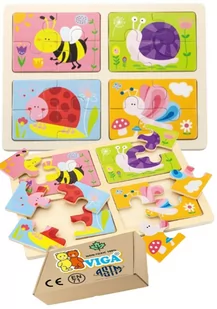 DREWNIANE PUZZLE dla niemowląt zabawki rozwojowe edukacyjne montessori VIGA 18m+ montessori - Zabawki sensoryczne - miniaturka - grafika 1