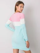 Bluzy damskie - Trójkolorowa długa bluza damska z kieszeniami róż/ecru/mięta (5869) - Factory Price - miniaturka - grafika 1