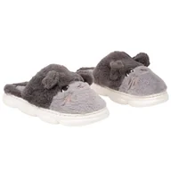 Kapcie damskie - Kapcie Damskie Z Futerkiem Kotki Szare Wygodne Lekkie Ocieplane Z Futerkiem Ozdobione Papcie Pantofle Bambosze Laczki 38/39 - miniaturka - grafika 1