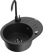 Zlewozmywaki z baterią - Mexen Kevin zlewozmywak granitowy 1-komorowy z ociekaczem i baterią kuchenną Telma, czarny/srebrny metalik - 6517-73-670200-70-B - miniaturka - grafika 1