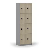 Szafki biurowe - Drewniana szafka skrytkowa, 8 schowków, zamek RFID, szary/dąb naturalny - miniaturka - grafika 1